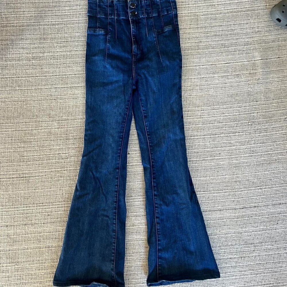 Free People Dark Blue High-Waisted Flare Jeans